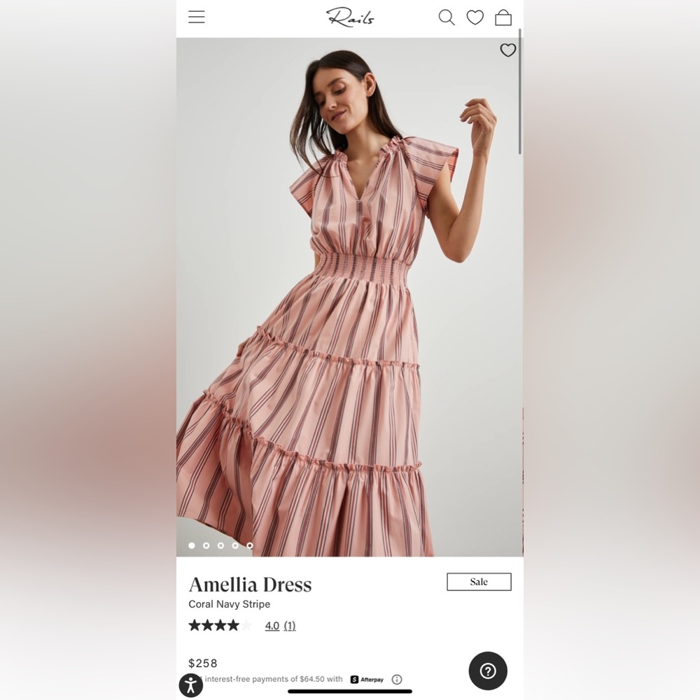 Rails Amelia dress coral navy blue stripes